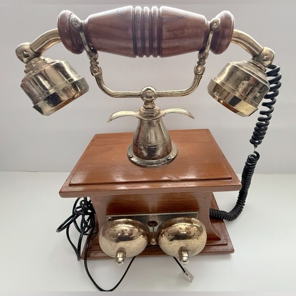 Vintage Rotary Dial Telephone with Wood and Brass - Picture 10 of 11